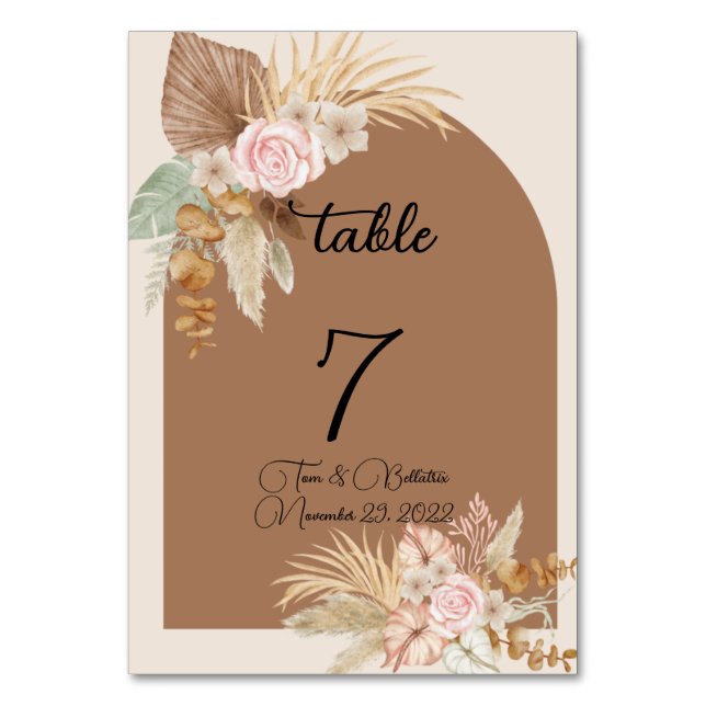 Bohemian floral design table number (Front)