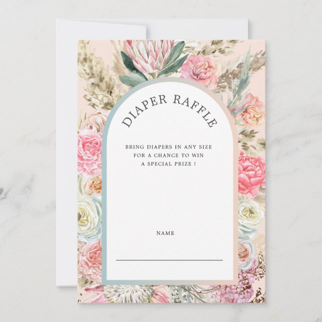 Bohemian Floral Diaper Raffle Ticket Invitation (Front)