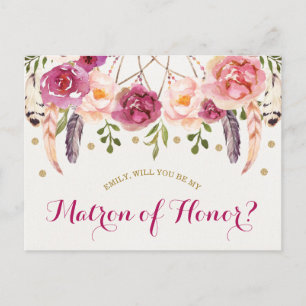 Bohemian Floral Dreamcatcher Matron of Honour Card