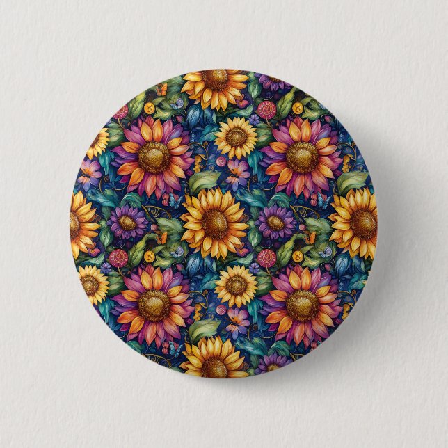 Bohemian Floral Dreamscape Vibrant Pattern 6 Cm Round Badge (Front)