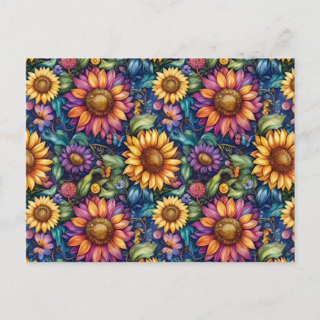 Bohemian Floral Dreamscape Vibrant Pattern Postcard (Front)