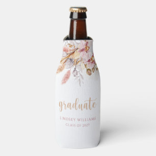 Bohemian Floral Dusty Pink Pampas Grass Graduation Bottle Cooler