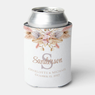 Bohemian Floral Dusty Pink Personalised Wedding Can Cooler