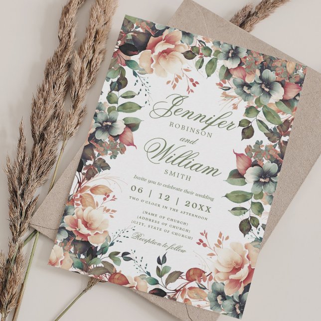 Bohemian Floral Fall Autumn Elegant Wedding  Invitation (Bohemian Floral Fall Autumn Elegant Wedding Invitation)