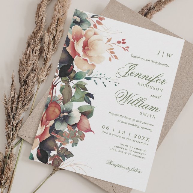 Bohemian Floral Fall Autumn Wedding Elegant  Invitation (Bohemian Floral Fall Autumn Wedding Elegant Invitation)