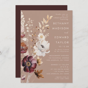 Bohemian Floral Fall Taupe Rehearsal Dinner Invitation