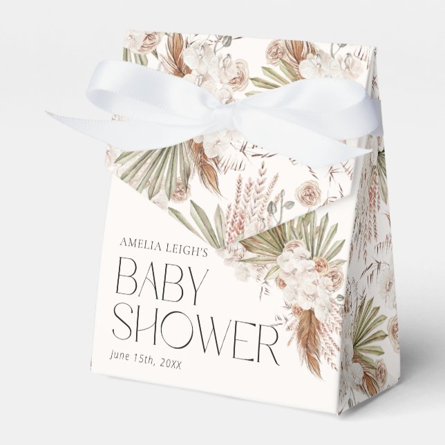 Bohemian Floral & Feather Baby Shower Favour Box (Front Side)