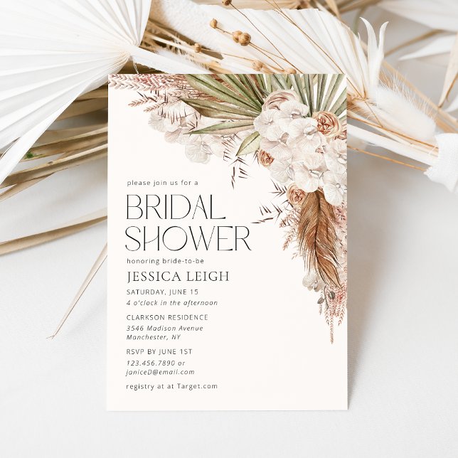 Bohemian Floral & Feathers Bridal Shower Invitation (Creator Uploaded)