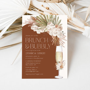 Bohemian Floral & Feathers Brunch & Bubbly Invitation