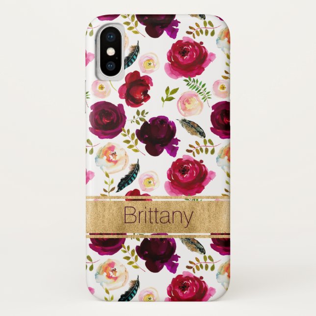 Bohemian Floral, Feathers Case-Mate iPhone X Case (Back)