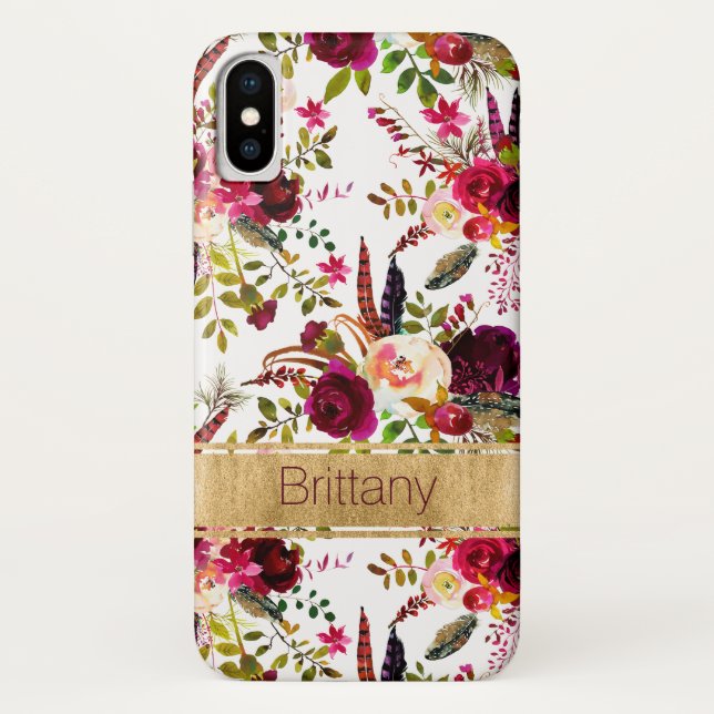 Bohemian Floral, Feathers Case-Mate iPhone X Case (Back)