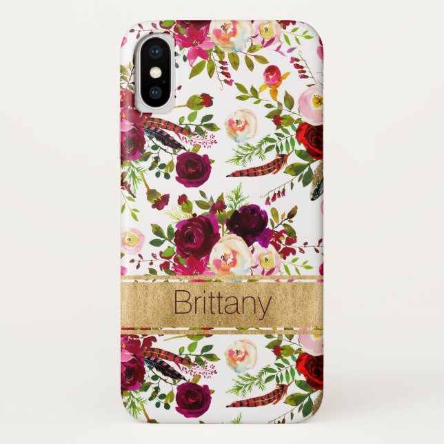 Bohemian Floral, Feathers Case-Mate iPhone X Case (Back)