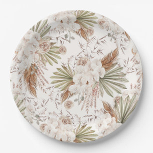 Bohemian Floral & Feathers Paper Plate