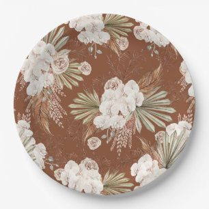Bohemian Floral & Feathers Paper Plate