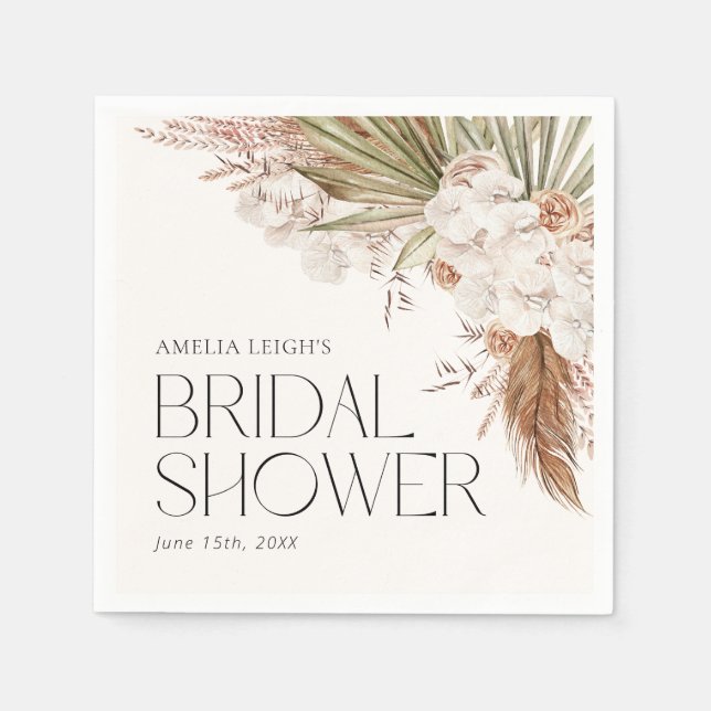 Bohemian Floral & Feathers Shower Napkin (Front)