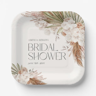 Bohemian Floral & Feathers Shower Paper Plate