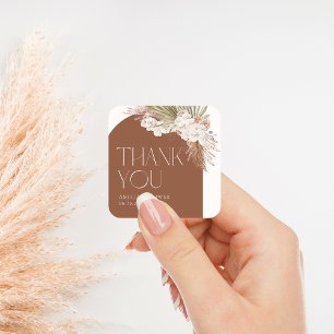 Bohemian Floral & Feathers Shower Thank You Square Sticker