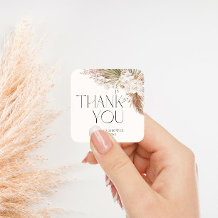 Bohemian Floral & Feathers Shower Thank You Square Sticker