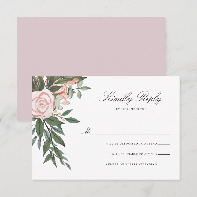 Bohemian Floral Frame Elegant Light Mauve Wedding RSVP Card (Front/Back)