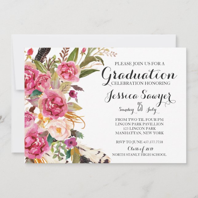 Bohemian Floral Graduation party Invitation (Front)