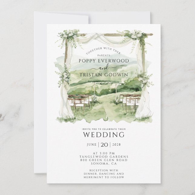 Bohemian Floral Greenery Summer Arch Wedding Invitation (Front)