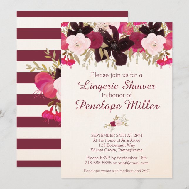Bohemian Floral Lingerie Shower Invitation (Front/Back)