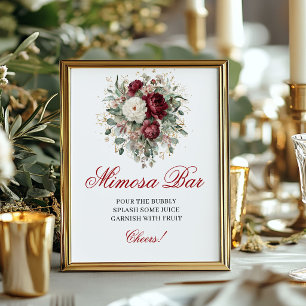 Bohemian Floral Mimosa Bar Blush Burgundy Sign