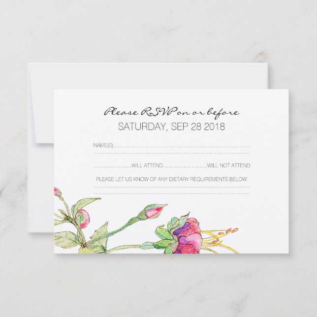 Bohemian Floral Modern Botanical Wedding RSVP Card (Front)