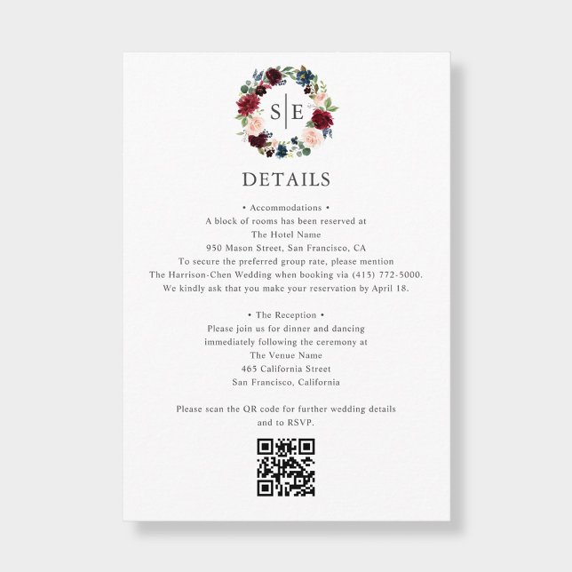 Bohemian Floral Monogram Wedding Details Enclosure Card (Creator Uploaded)