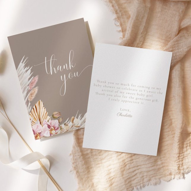 Bohemian Floral Pampas Grass | Baby Shower  Thank You Card (Creator Uploaded)