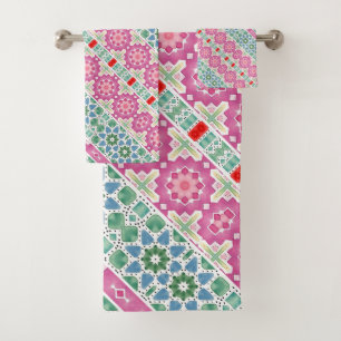 Bohemian floral pattern Watercolor mosaic design Bath Towel Set