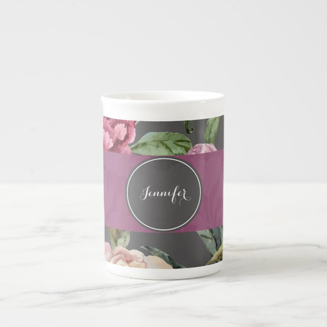 Bohemian Floral Personalised Bone China Mug (Front)