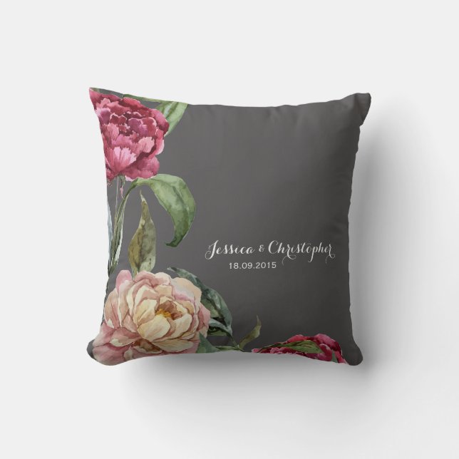 Bohemian Floral Personalised Cushion Throw Pillow (Front)