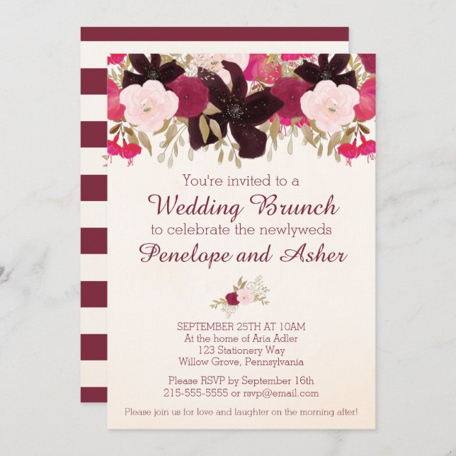 Bohemian Floral Post Wedding Brunch Invitation (Front/Back)