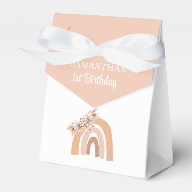 Bohemian Floral Rainbow Pink Pastel Favour Box (Front Side)