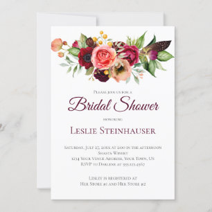 Bohemian Floral Romance Bridal Shower Invitation