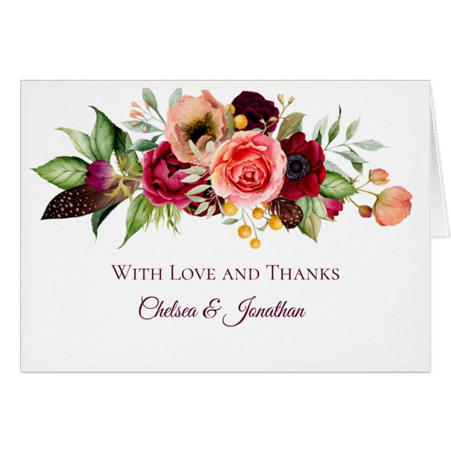 Bohemian Floral Romance Wedding Thank You Cards (Front Horizontal)