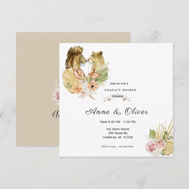 Bohemian Floral Safari Wedding Invitation (Front/Back)