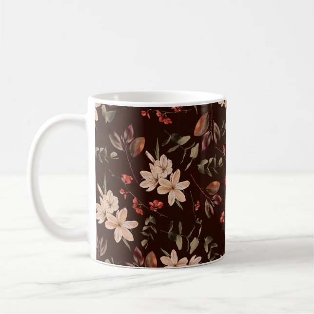 Bohemian floral seamless pattern with dark brown b coffee mug (Left)