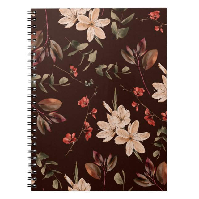 Bohemian floral seamless pattern with dark brown b notebook (Front)