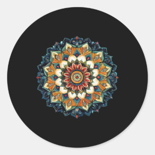 Bohemian Floral Sunburst Mandala For Meditation  Classic Round Sticker