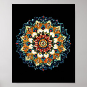 Bohemian Floral Sunburst Mandala For Meditation Poster