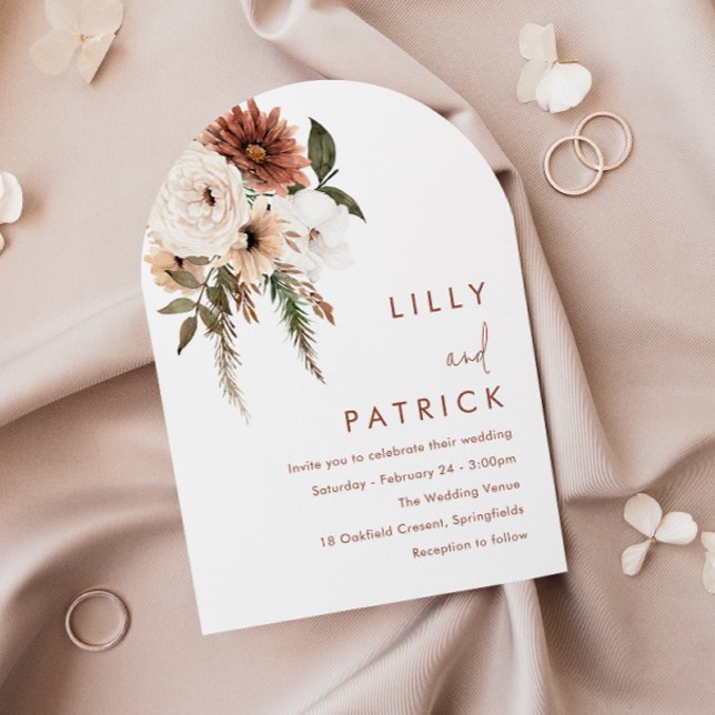 Bohemian Floral Terracotta Arch Wedding Invitation (Creator Uploaded)
