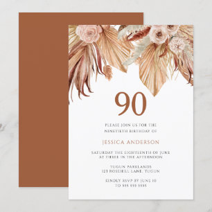 Bohemian Floral Terracotta Boho 90th Birthday Invitation