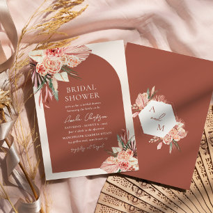 Bohemian Floral Terracotta & Ivory Bridal Shower Invitation