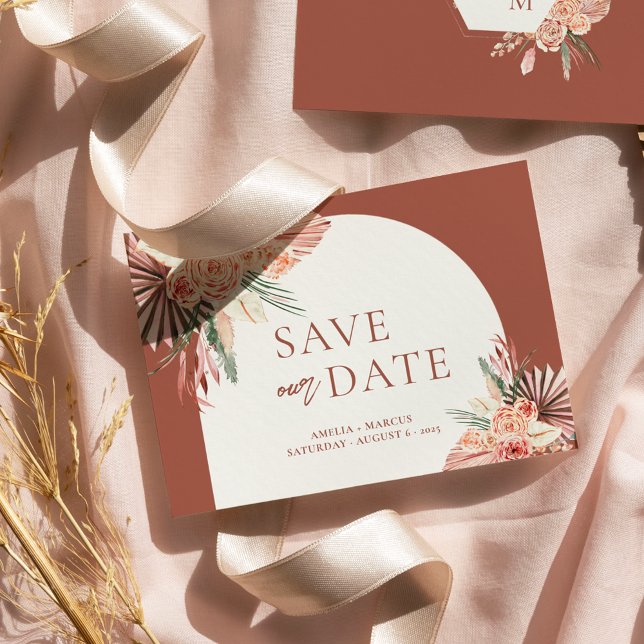 Bohemian Floral Terracotta & Ivory Save our Date I Invitation (Creator Uploaded)