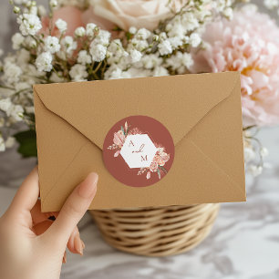 Bohemian Floral Terracotta & Ivory Wedding Invitat Classic Round Sticker
