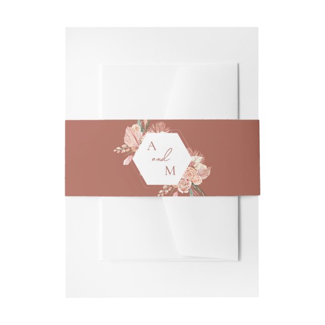 Bohemian Floral Terracotta & Ivory Wedding Invitat Invitation Belly Band (Front Example)