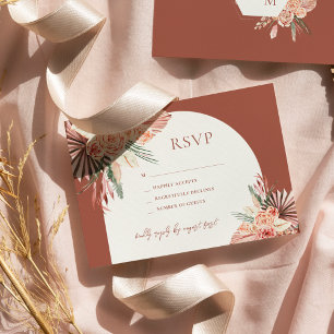 Bohemian Floral Terracotta & Ivory Wedding RSVP In Invitation