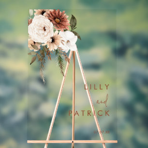 Bohemian Floral Terracotta Wedding Acrylic Sign